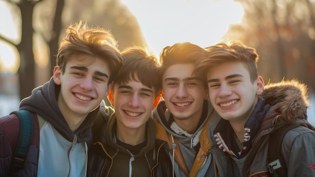 Four Happy Teenagers Smiling at the Camera