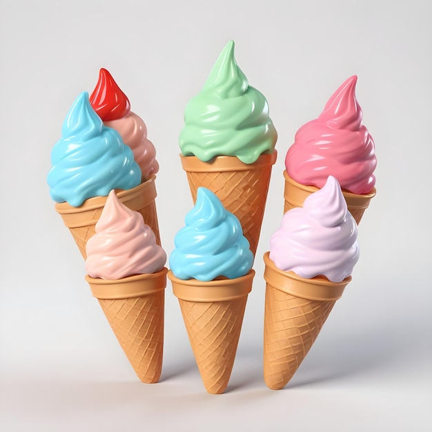 four ice cream cones with one that has the word ice cream on it