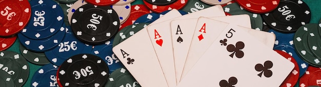 Four of a kind aces poker gaming chips Winning combination of cards on the table in casino