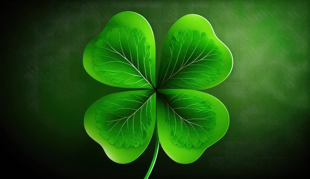 Four leaf clover on green shamrock background Generate Ai