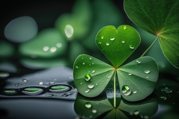 A four leaf clover with water droplets on it generative AI