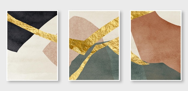 Four paintings of gold leaf on a white background