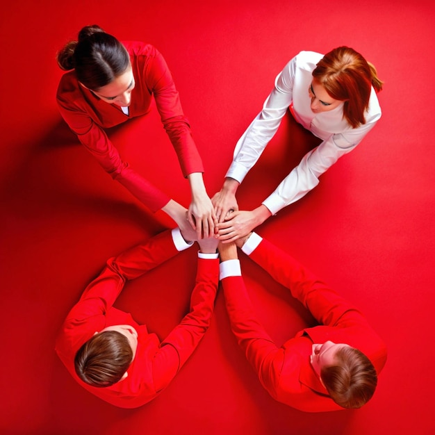 Photo four people with arms around each other one with the other holding a white object