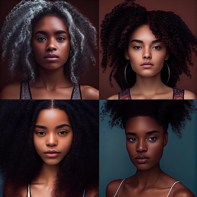 Four pictures of a woman with different hairstyles on