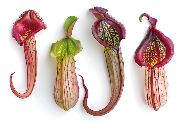 Four Pitcher Plants Isolated on White Background