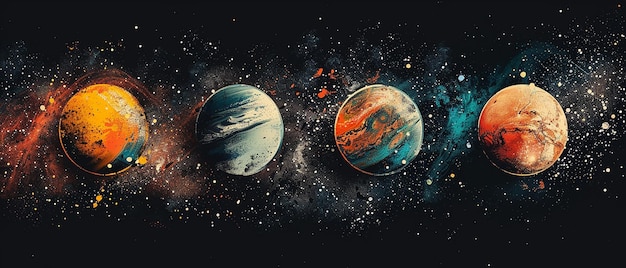 Four Planets in Space on a Dark Background