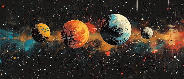 Four Planets in Space on a Dark Background