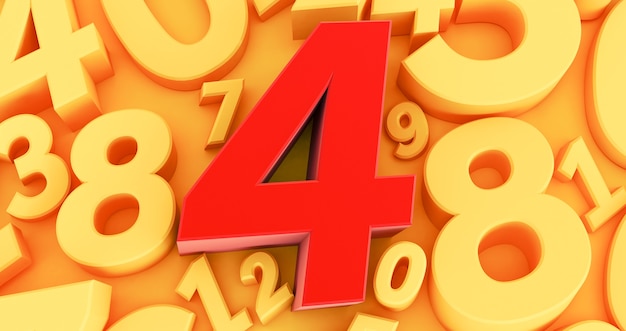 four red number  on the middle. 3D red number collection - 4