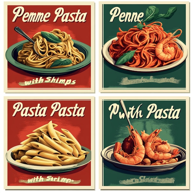 Four retro style posters advertising Italian food