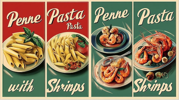 Photo four retro style posters advertising italian food