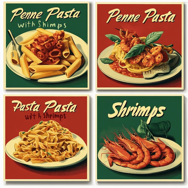 Photo four retro style posters advertising italian food