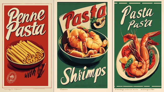 Photo four retro style posters advertising italian food