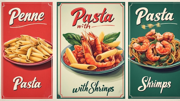 Four retro style posters advertising Italian food