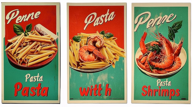 Photo four retro style posters advertising italian food