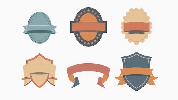 Photo four of retro vintage badges ribbons and labels flat vector