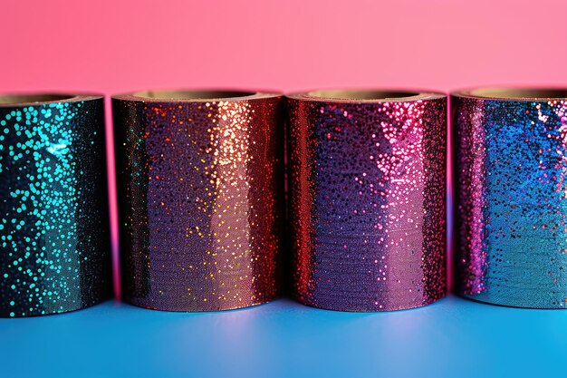 Photo four rolls of glitter tape and parallel strips