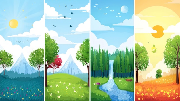 Photo four seasons landscape illustration