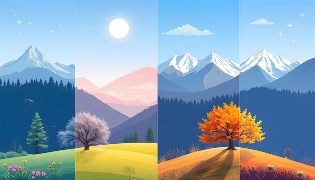 Photo four seasons of year set of vertical nature banners with winter spring summer and autumn scenes