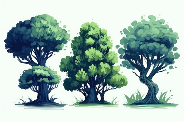 Four Set Of Trees On A White Background Generative AI