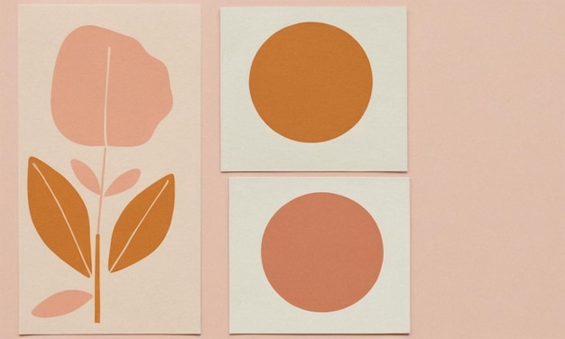 Photo four square paintings with orange circles on them