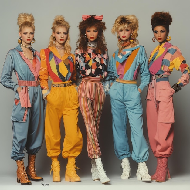 Photo four women in colorful outfits pose for a photo