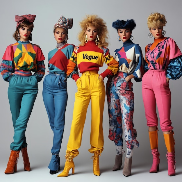 Photo four women wearing colorful clothes and one has a shirt that says  vegan  on it