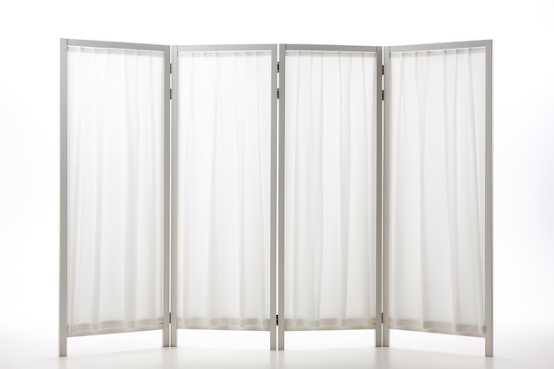 A FourPanel Room Divider With Sheer White Fabric Panels on a Clear PNG or White Background