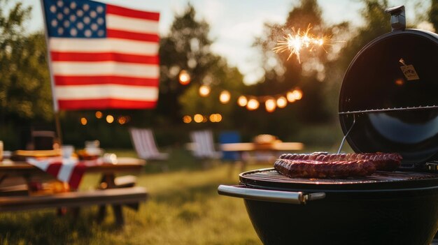 Photo fourth of july bbq with grill and sparkler