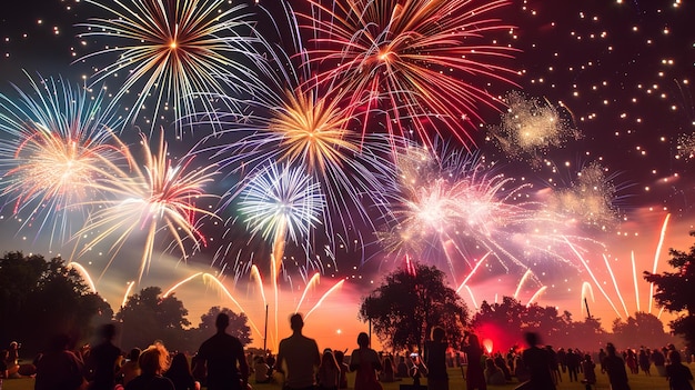 Fourth of July A Radiant Starburst Show of Fireworks Lighting Up the Night Sky