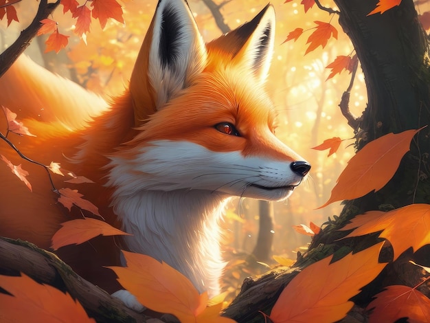 A fox in the autumn forest