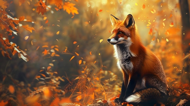 fox in the autumn leaves