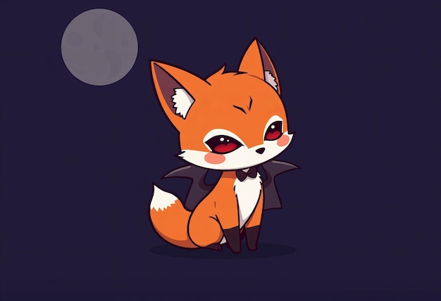 Photo fox in a black shirt with a full moon in the background