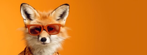 A fox in bright fashion orange glasses and neckerchief with orange copy space