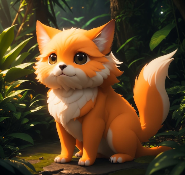 fox character cute cartoon with forest background