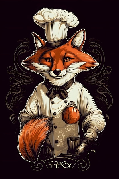 fox chef 1950 illustration vector art black background