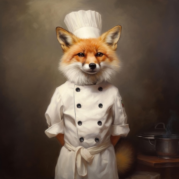 Photo fox chef cooking illustration