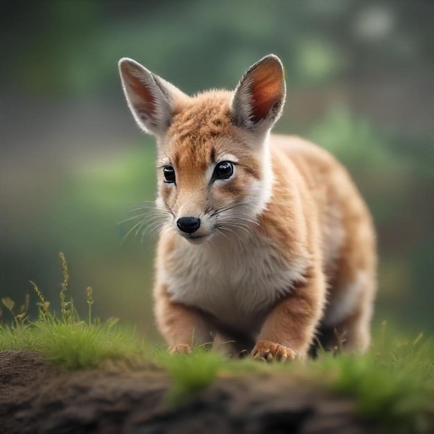 Photo a fox cub is standing on a patch of grass