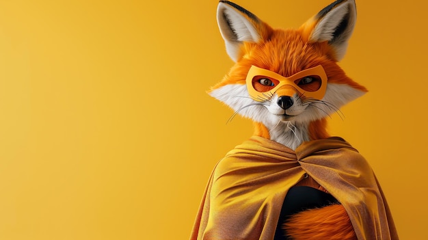 Photo a fox dressed as a superhero with a yellow cape