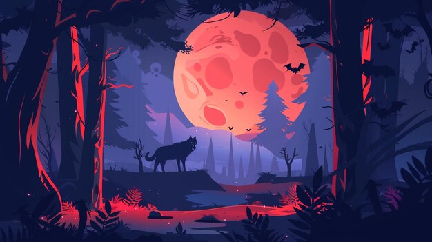 Photo a fox in the forest with a full moon in the background