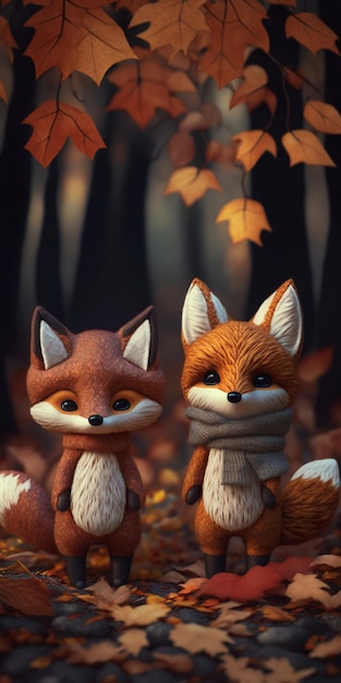 A fox and a fox are sitting in the woods.