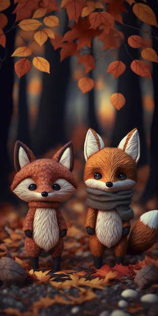 A fox and a fox in the woods