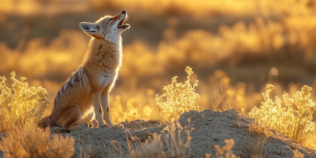 Fox Howling at Sunset