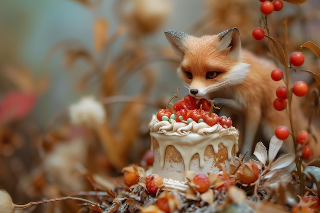 A fox identified as orchidej a a little vixen girl is eating a cake topped with berries