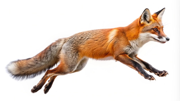 a fox is in the air with a white background