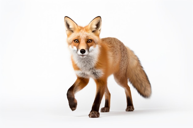 a fox is walking across a white background