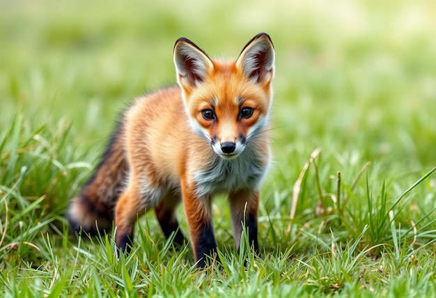 Photo a fox is walking in the grass with its mouth open