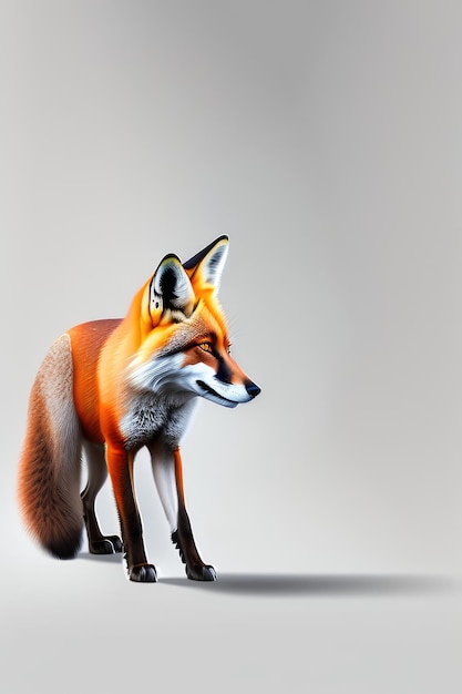 A fox isolated is standing on a gray background