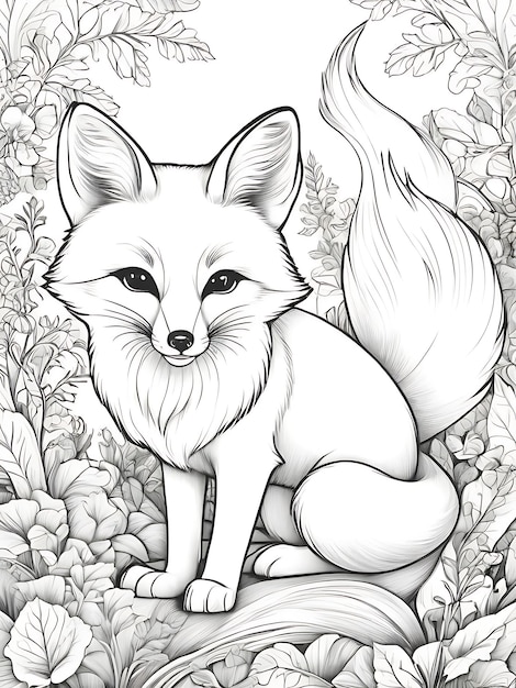 Fox line smoothly outline coloring page white background ai generated