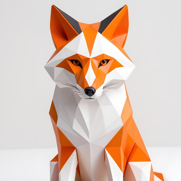 a fox made of paper with a white and orange design