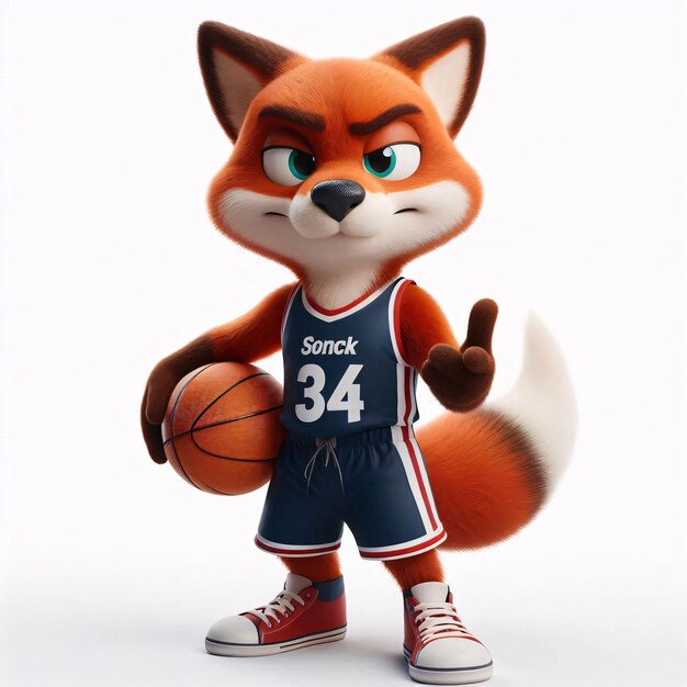 a fox mascot with a jersey that says  fox  on it